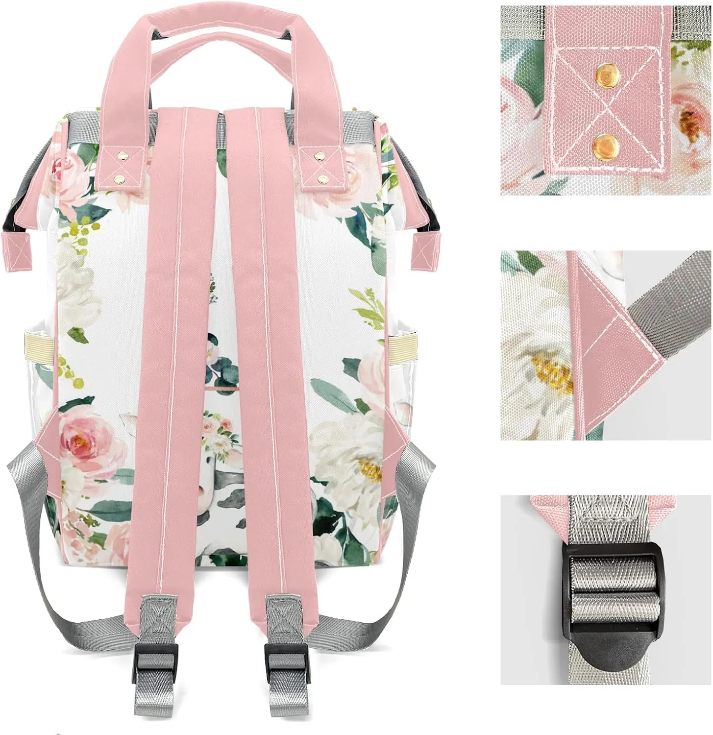 Flower Farm Animal Cow Monograms Personalized Large Capacity Diaper Bags,Custom Name Backpack Casual Daypack Bag Nappy Bag Gifts