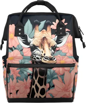 Flower Giraffe Diaper Bag Mommy Bags With Adjustable Shoulder Strap Waterproof Multifunction Shoulder Bag Travel Large Capacity Backpack for Moms And Dads