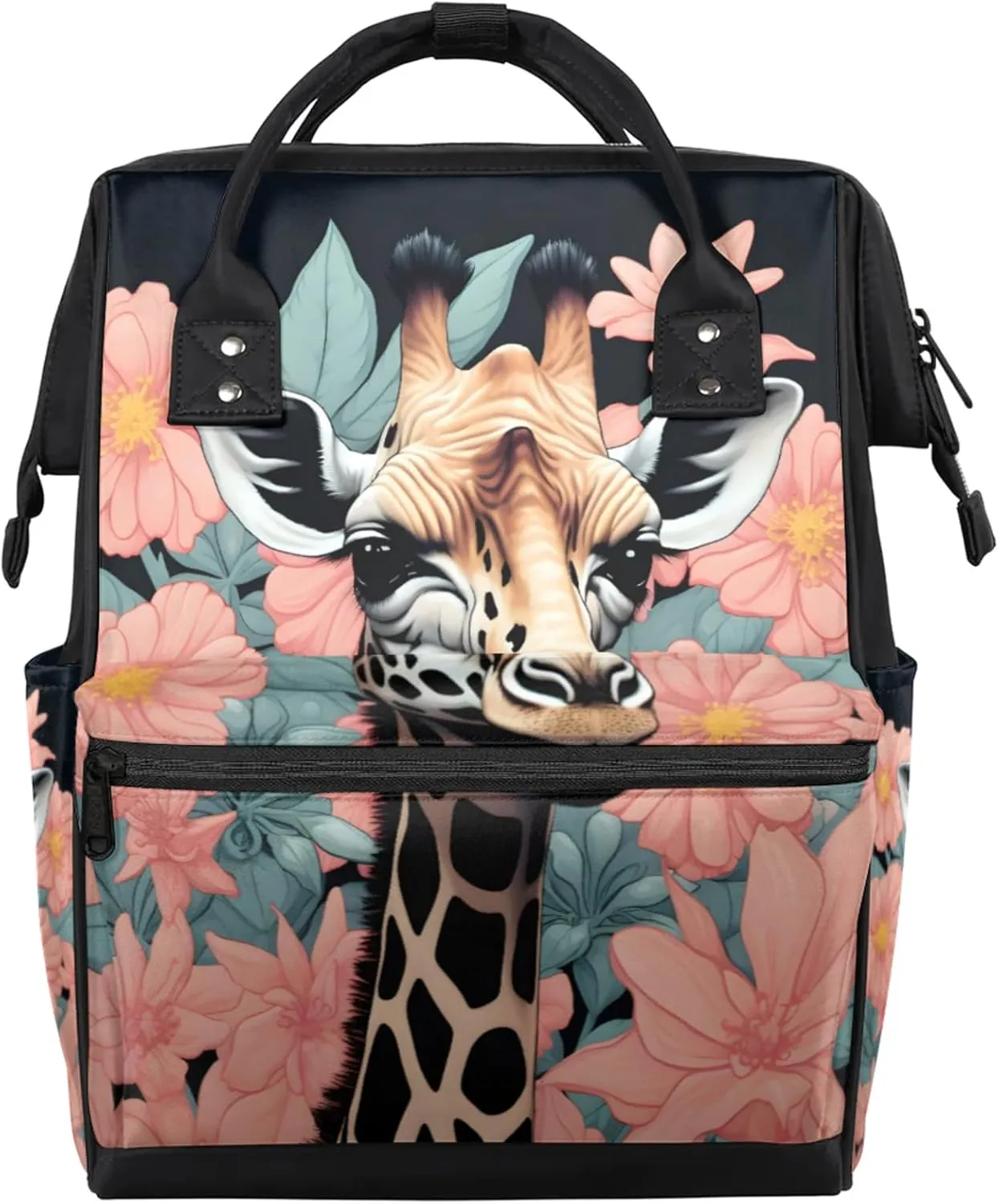 Flower Giraffe Diaper Bag Mommy Bags With Adjustable Shoulder Strap Waterproof Multifunction Shoulder Bag Travel Large Capacity Backpack for Moms And Dads