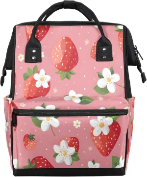 Flower Strawberries Diaper Bag Mommy Bags With Adjustable Shoulder Strap Waterproof Multifunction Shoulder Bag Travel Large Capacity Backpack for Moms And Dads