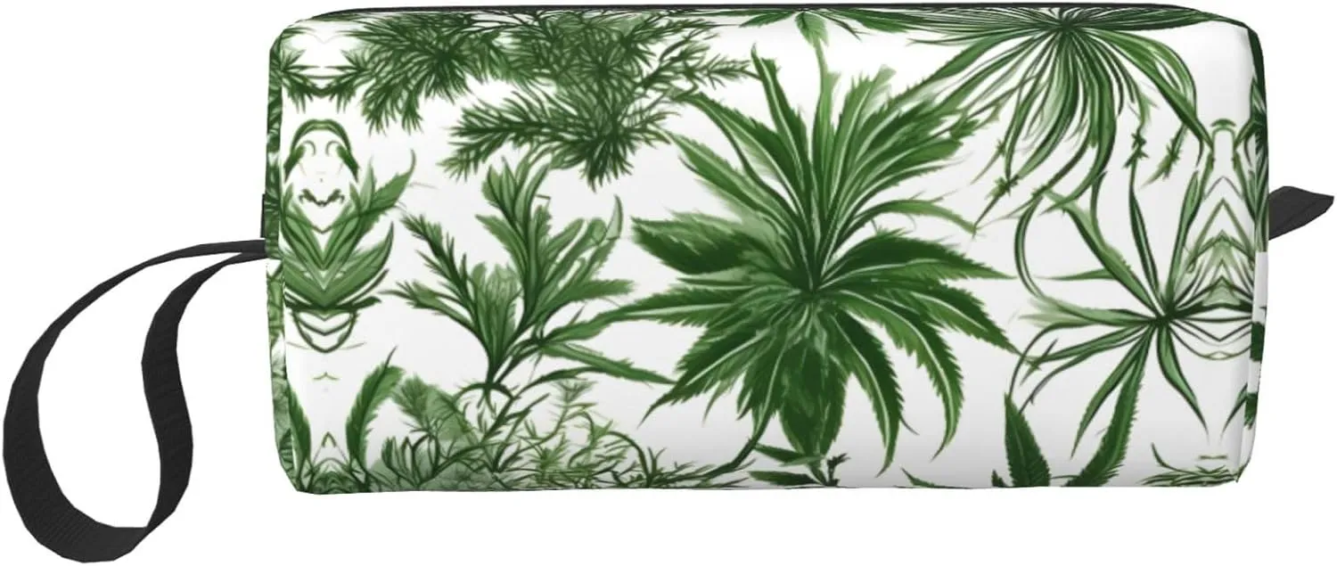 Flowering Herbs and Herbaceous Plants print Multi-Purpose Cosmetic Bag with Zipper Canvas Makeup Bag, Travel Toiletry Pouch, Pencil Bag