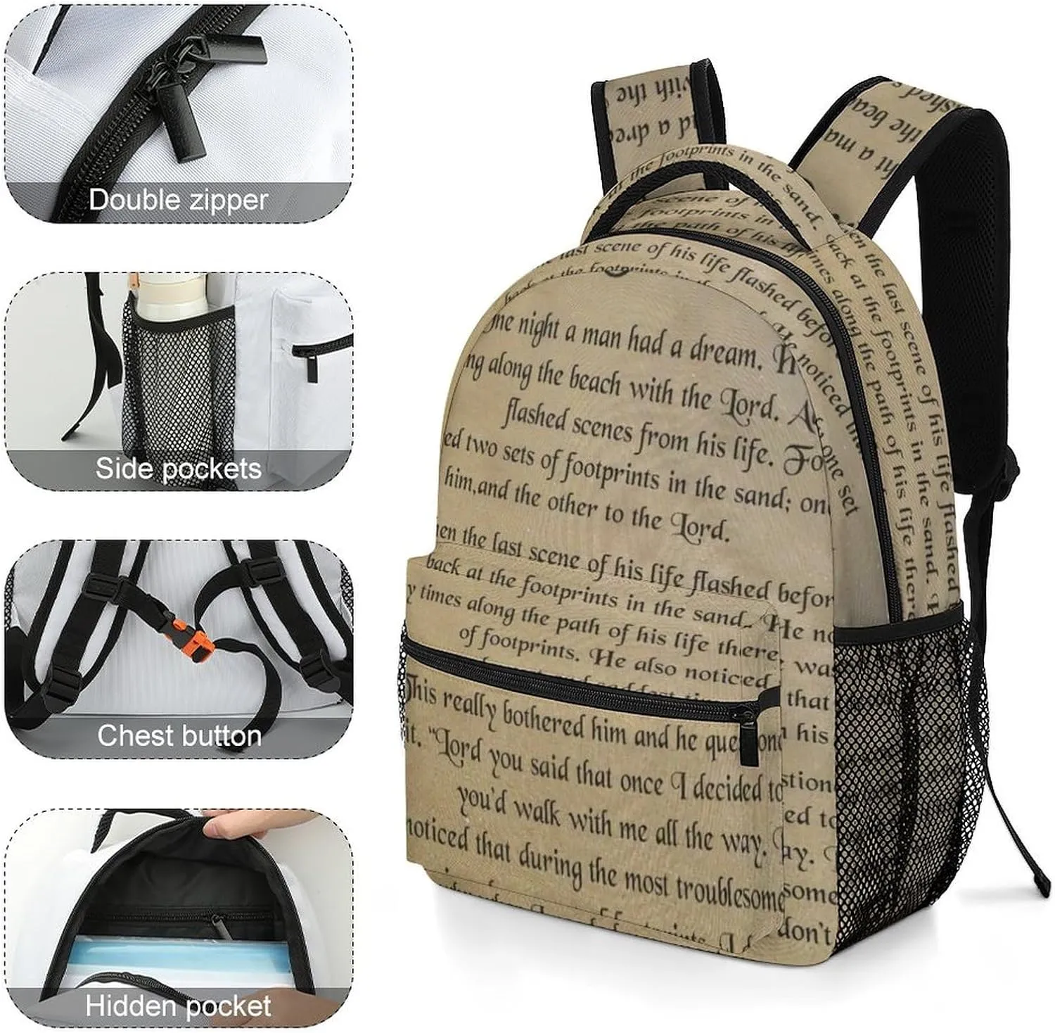 FootPrints in THESandPoem Characters Backpack with Large Capacity Versatile for Daily Use Suitable for Unisex