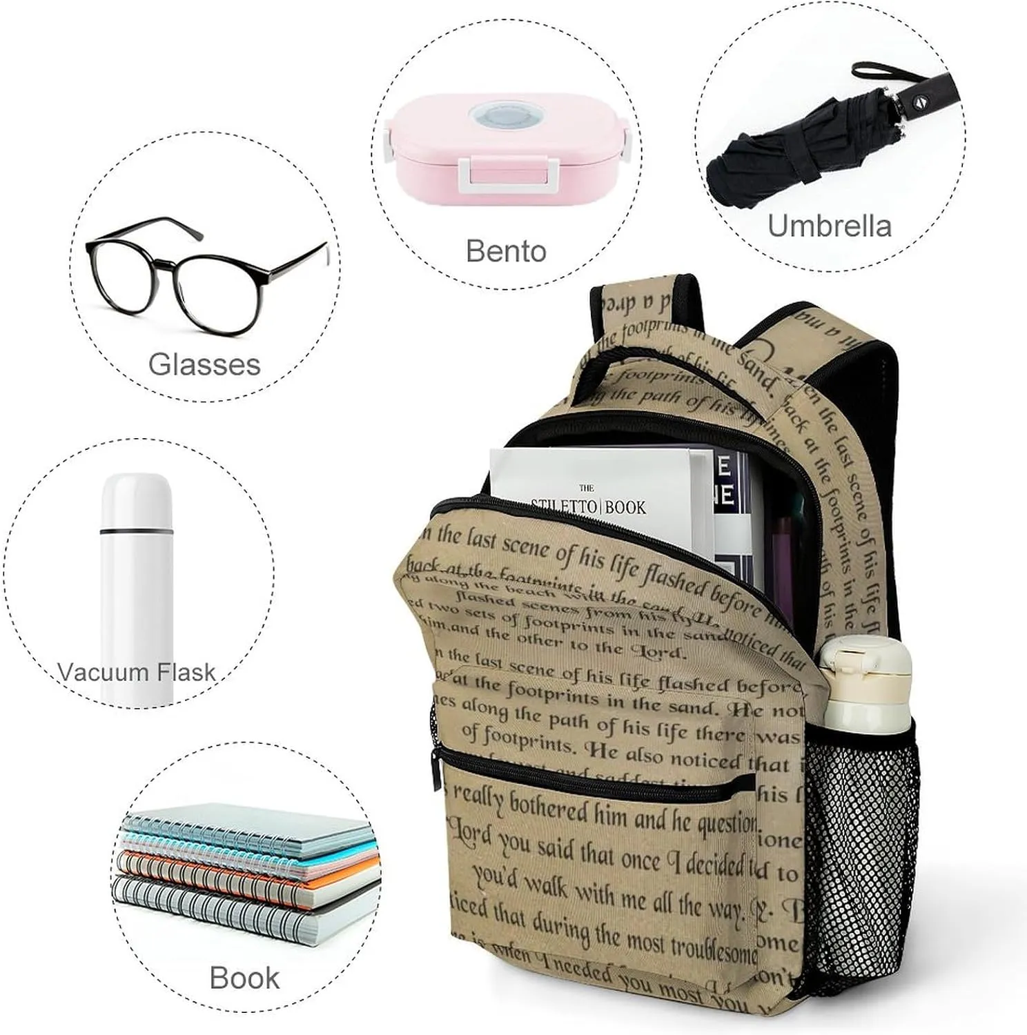 FootPrints in THESandPoem Characters Backpack with Large Capacity Versatile for Daily Use Suitable for Unisex