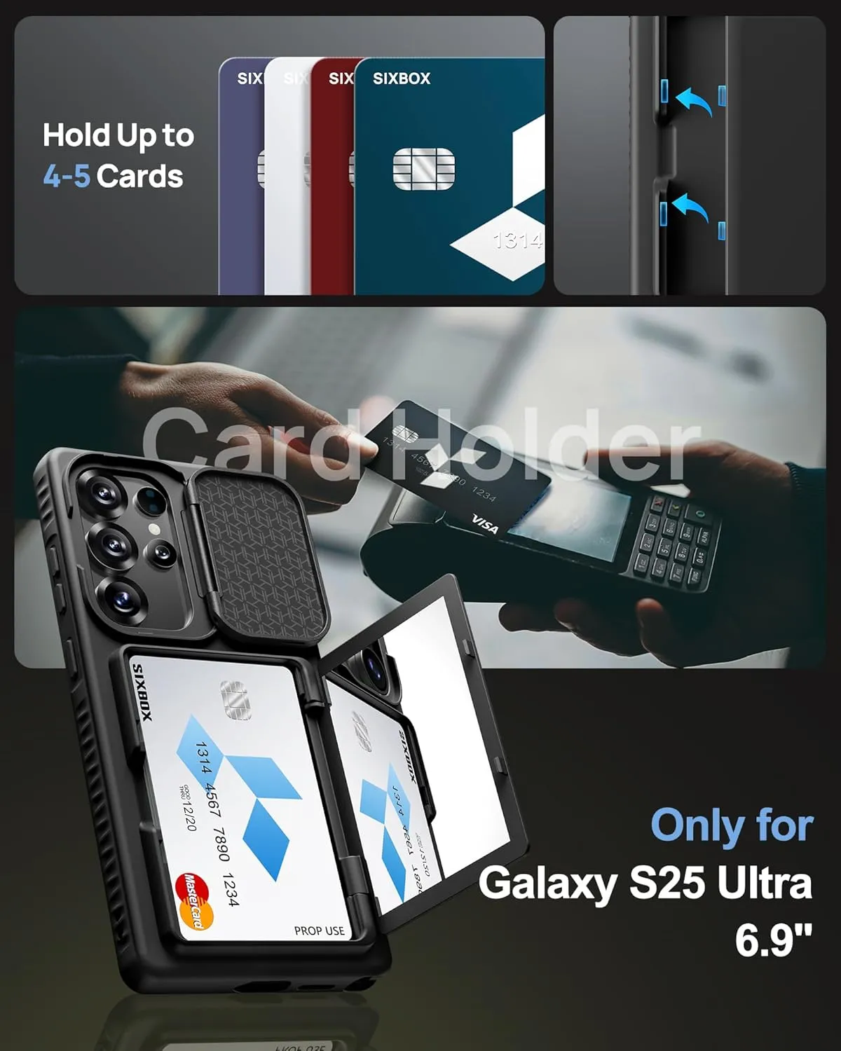 for Samsung Galaxy S25 Ultra Case Wallet, Built-in Stand & Card Holder & Camera Cover, Full Body Protective Rugged Multifunctional Wallet Kickstand Phone Cover Case for S25 Ultra 2025, Black