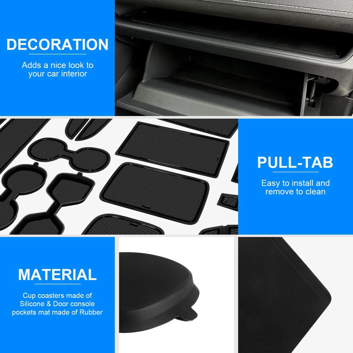 for Toyota RAV4 Accessories 2025 2024 2023 2022 2021 2020 2019 and 2021-2025 RAV4 Prime Custom Fit Cup Holder Center Console and Door Pockets Mat Pad (17Pcs Set, Black Trim)