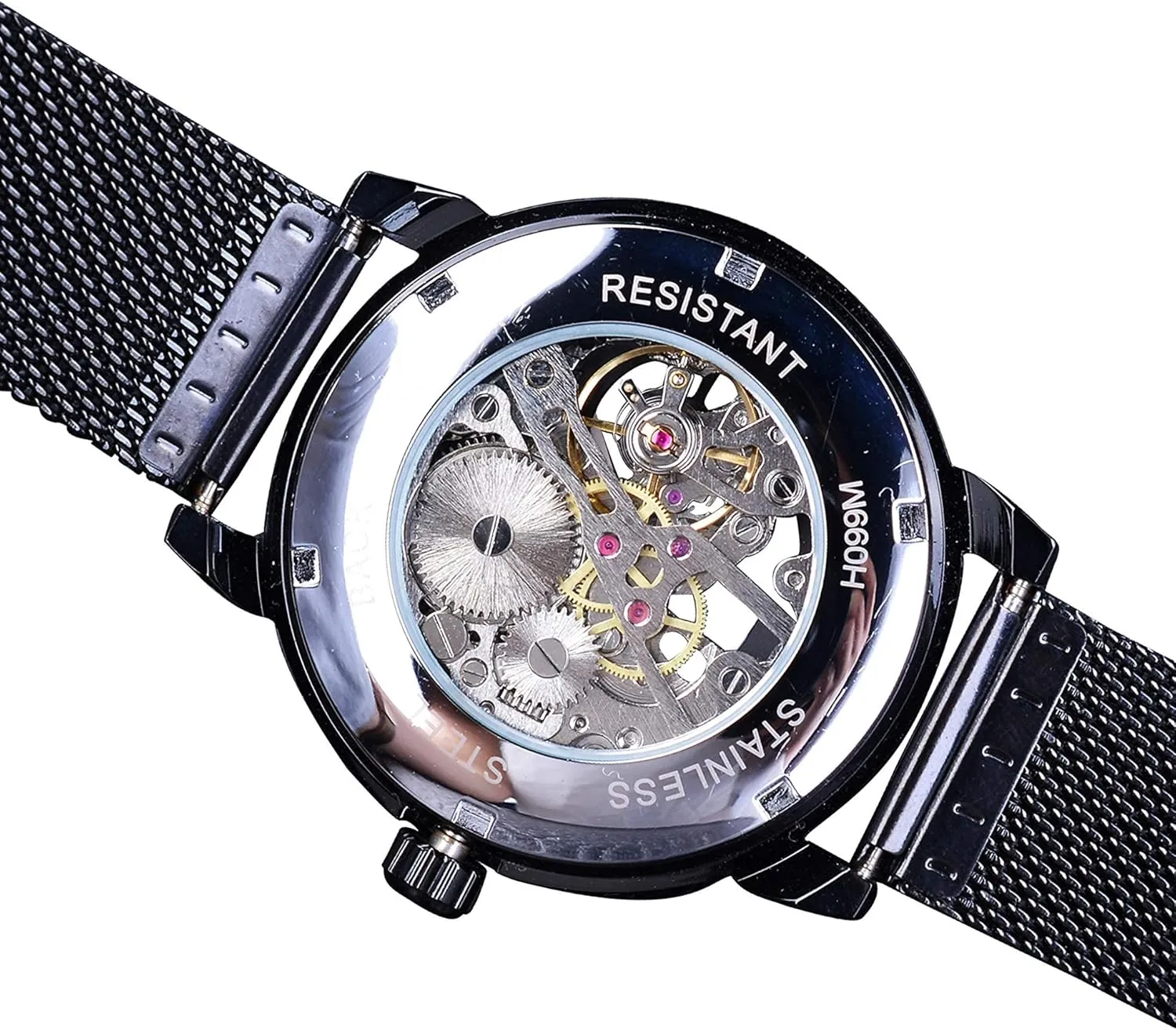 FORSINING Men's Skeleton Watch Steampunk Watch Black Mechanical Watch for Men Minimalist Retro Design Mechanical Skeleton Wrist Watch Transparent