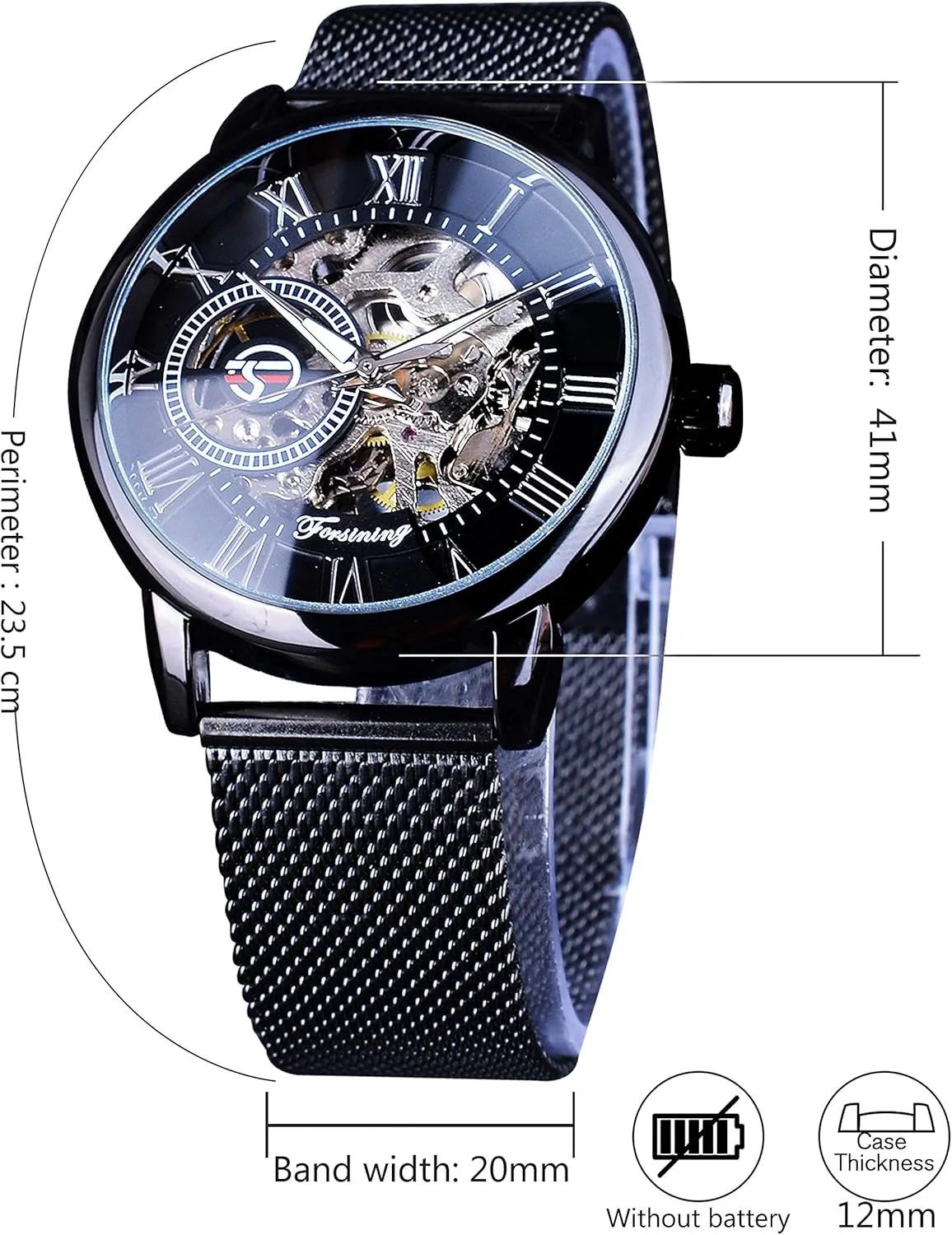 FORSINING Men's Skeleton Watch Steampunk Watch Black Mechanical Watch for Men Minimalist Retro Design Mechanical Skeleton Wrist Watch Transparent