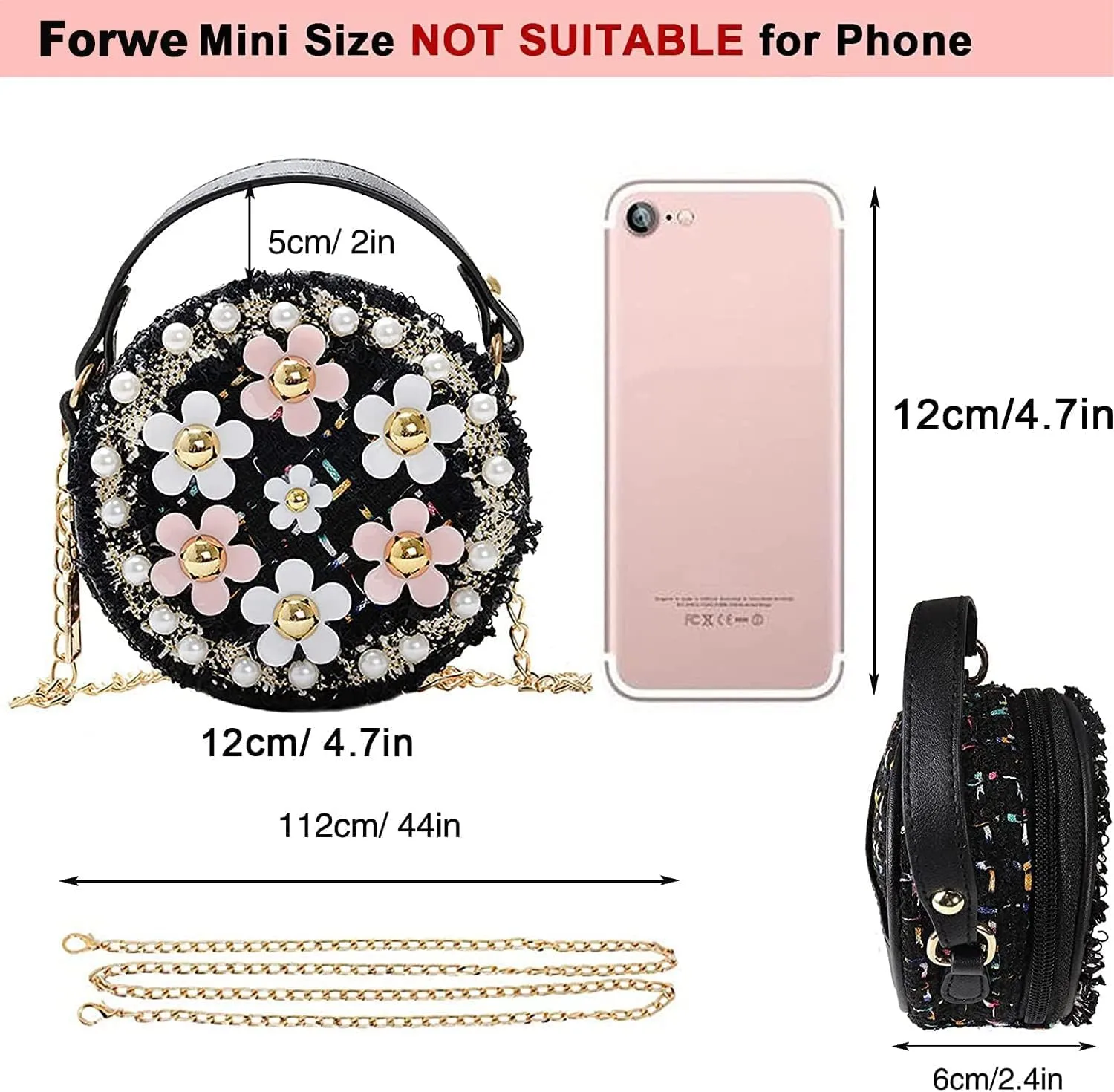Forwe Little Girls Toddler Crossbody Purse with Pearl Flowers Mini Cute Princess Handbags Shoulder Chain Bag