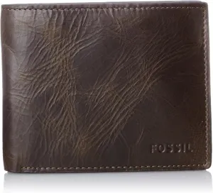 Fossil Derrick - Brown Bi-Fold Wallet - Men's Minimalist RFID Protected Leather Wallet