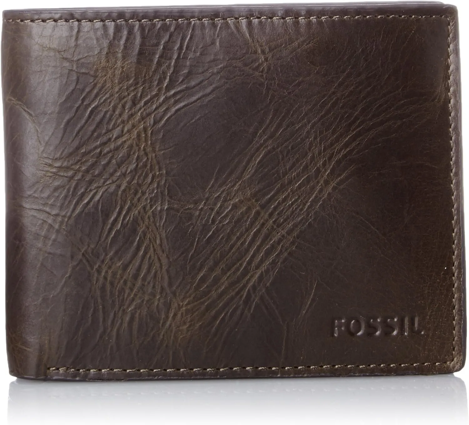 Fossil Derrick - Brown Bi-Fold Wallet - Men's Minimalist RFID Protected Leather Wallet