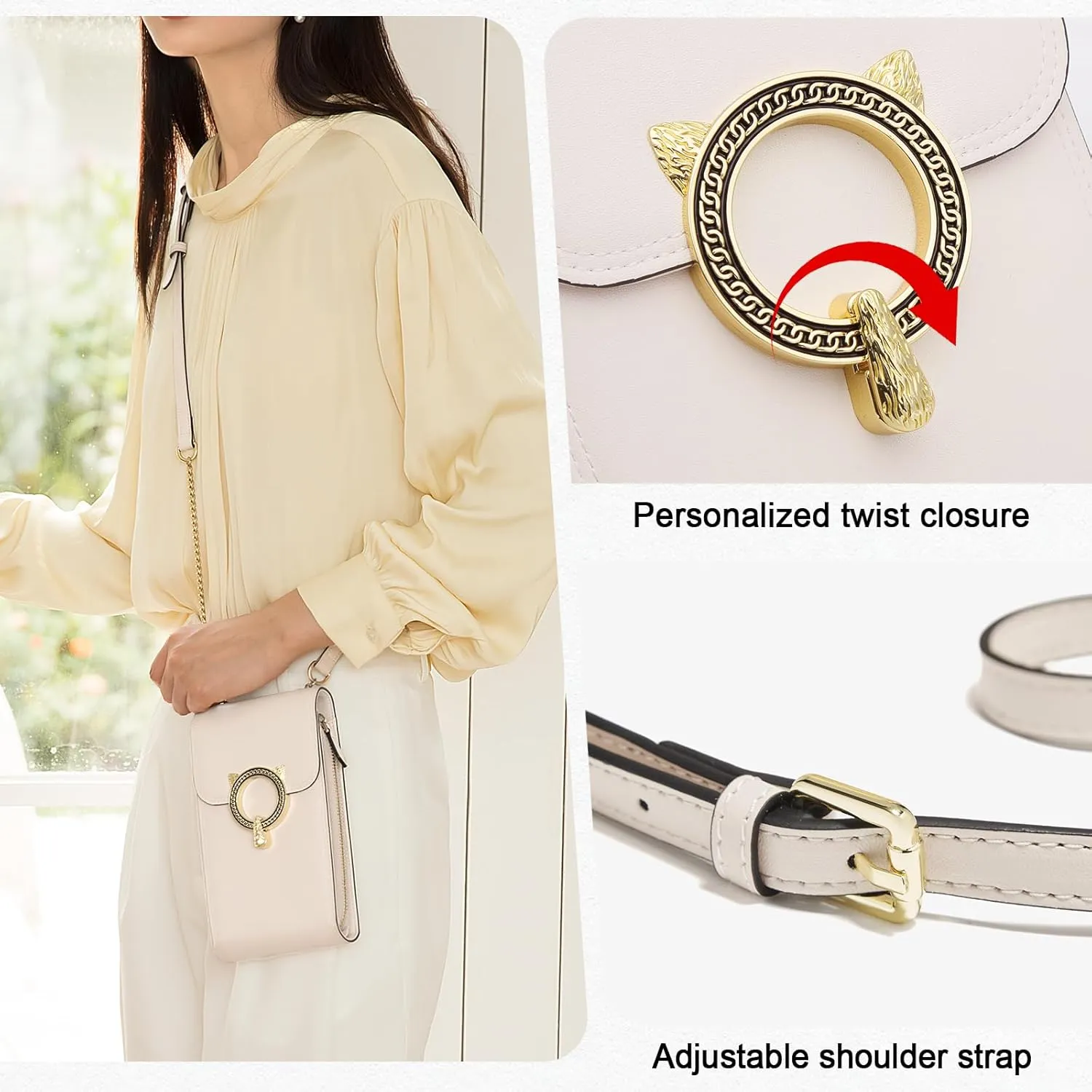 FOXLOVER Cell Phone Crossbody Bags for Women Twist Closure Flap Small Mini Size Vertical Wallet Purse