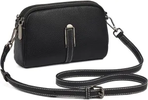 FOXLOVER Small genuine leather Crossbody Bags for Women Multi-Compartments Zipper Closure Purses Litchi Grain