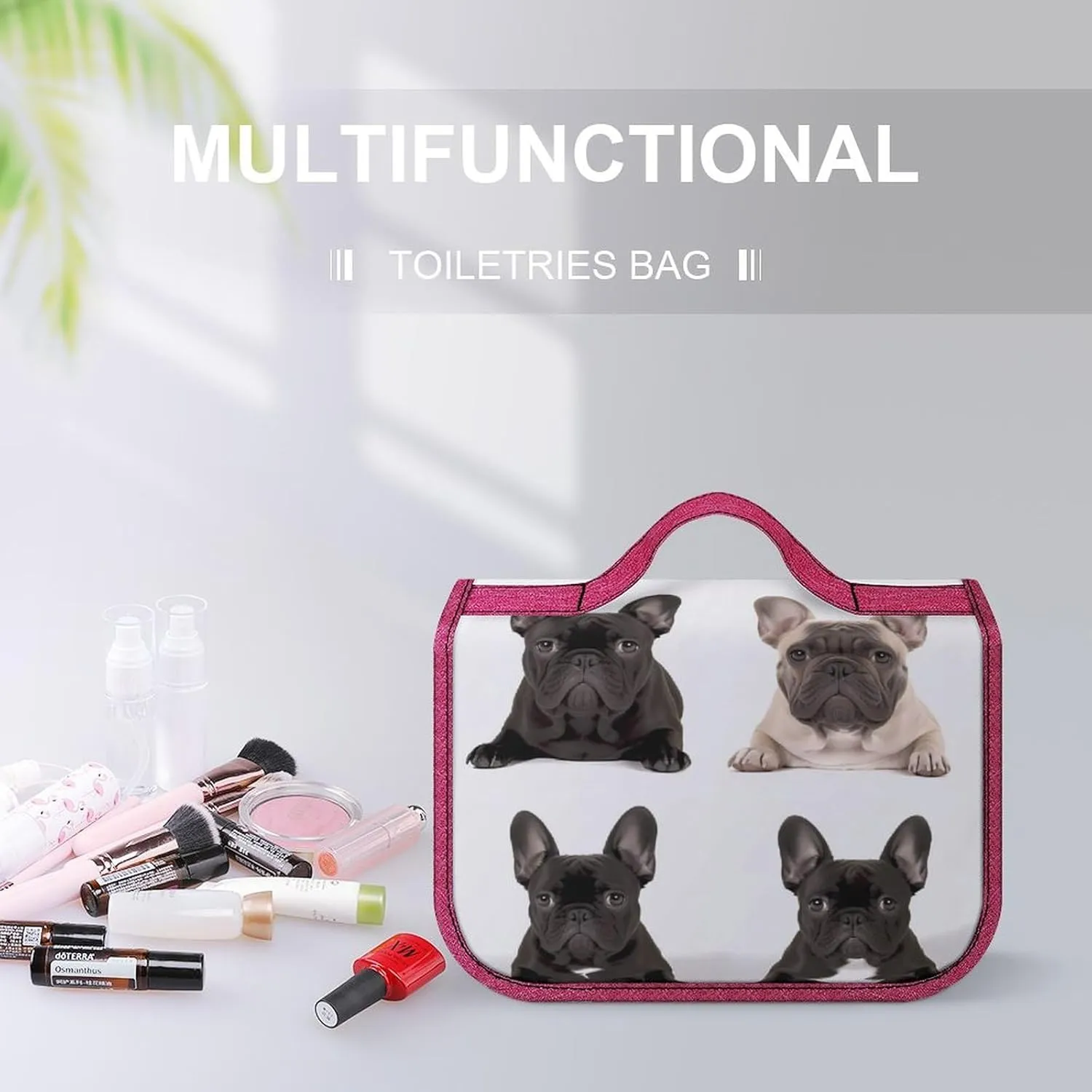 French Bulldog Travel Toiletry Bag for Women,Hanging Toiletry Organizer with Hook, Makeup Bag Travel Organizer for Shampoo,Toiletriesl