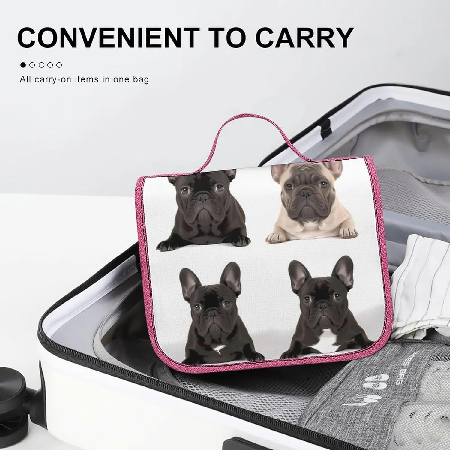 French Bulldog Travel Toiletry Bag for Women,Hanging Toiletry Organizer with Hook, Makeup Bag Travel Organizer for Shampoo,Toiletriesl