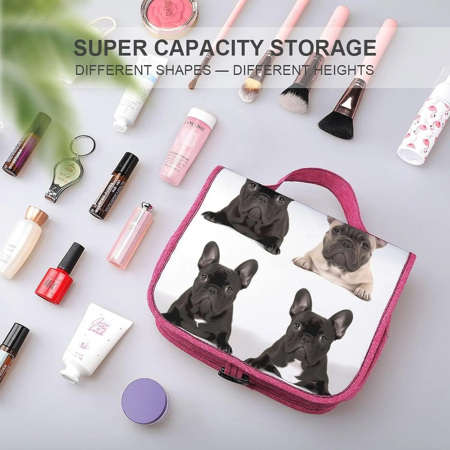 French Bulldog Travel Toiletry Bag for Women,Hanging Toiletry Organizer with Hook, Makeup Bag Travel Organizer for Shampoo,Toiletriesl