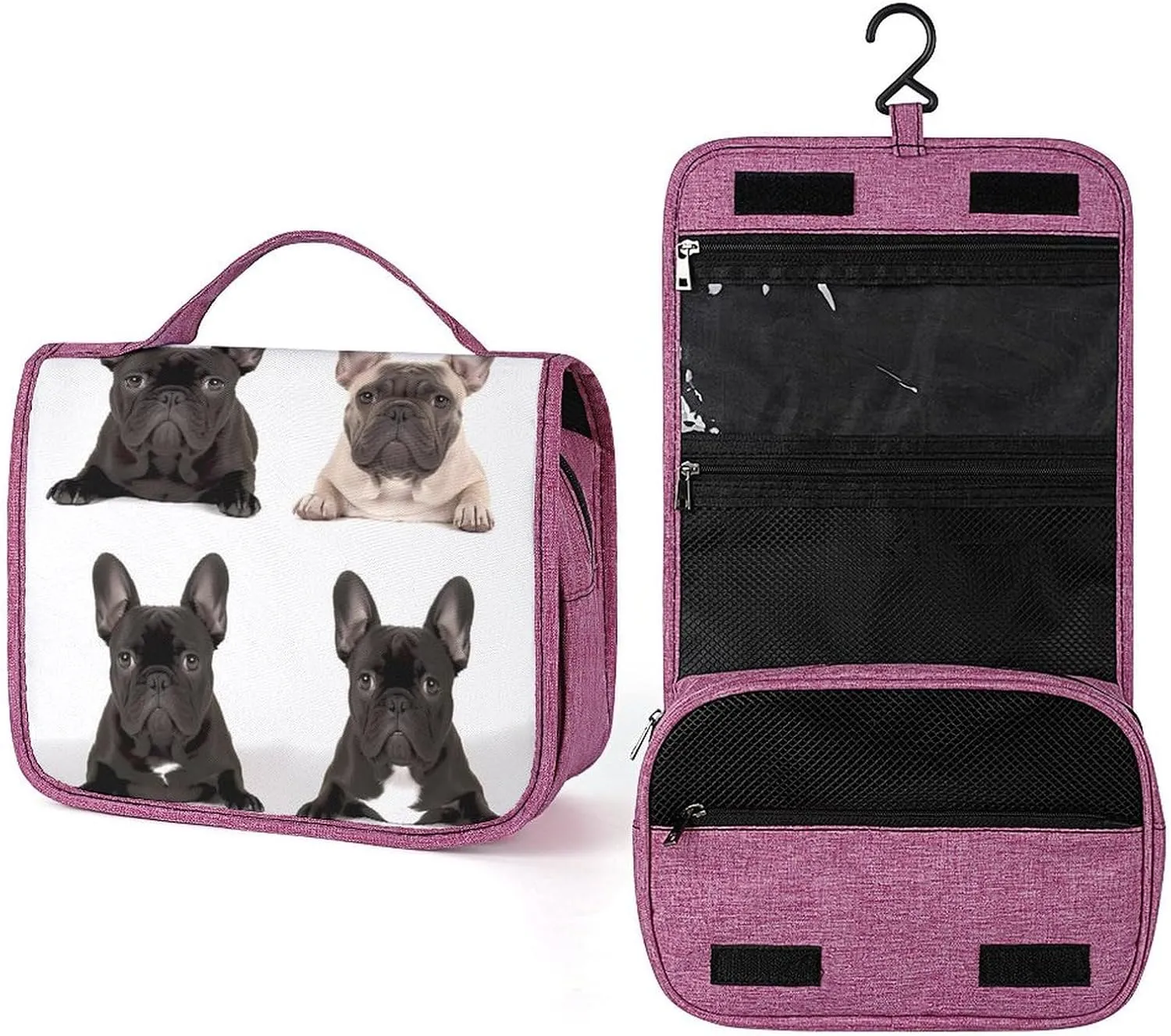 French Bulldog Travel Toiletry Bag for Women,Hanging Toiletry Organizer with Hook, Makeup Bag Travel Organizer for Shampoo,Toiletriesl
