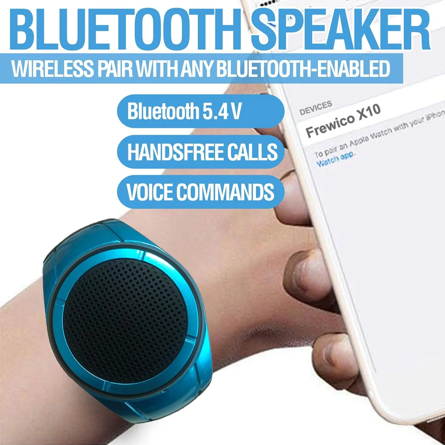 Frewico Wearable Portable Waterproof Bluetooth Speaker Watch X10 Clip Speaker MP3 Player Handsfree Clear Call Speakerphone,TWS,SD Card Slot,Selfie for Working, Running, Cycling(Blue)