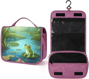 Frog in A Pond Travel Toiletry Bag for Women,Hanging Toiletry Organizer with Hook, Makeup Bag Travel Organizer for Shampoo,Toiletriesl
