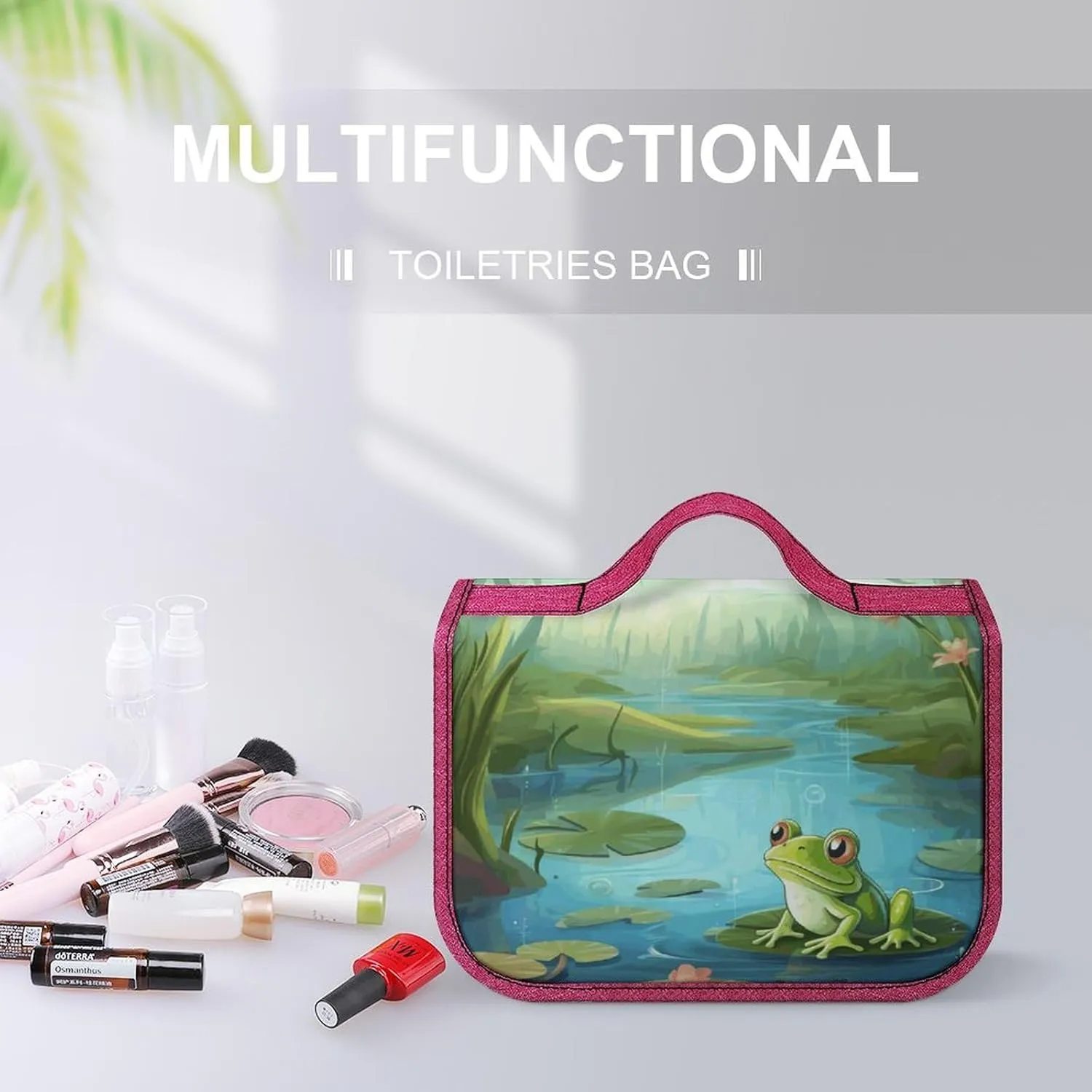 Frog in A Pond Travel Toiletry Bag for Women,Hanging Toiletry Organizer with Hook, Makeup Bag Travel Organizer for Shampoo,Toiletriesl