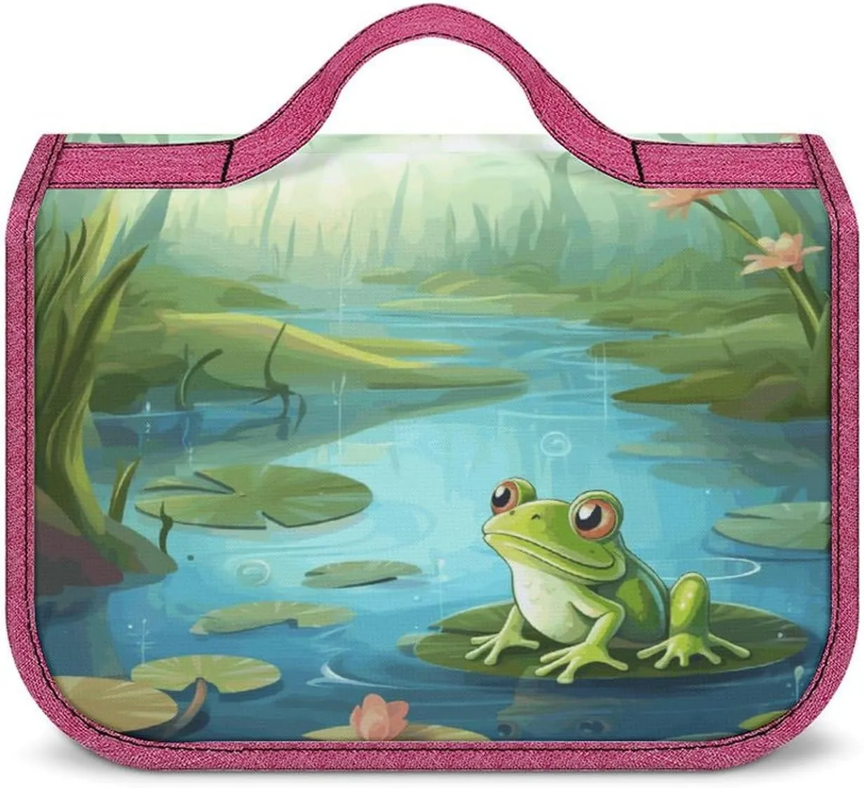 Frog in A Pond Travel Toiletry Bag for Women,Hanging Toiletry Organizer with Hook, Makeup Bag Travel Organizer for Shampoo,Toiletriesl
