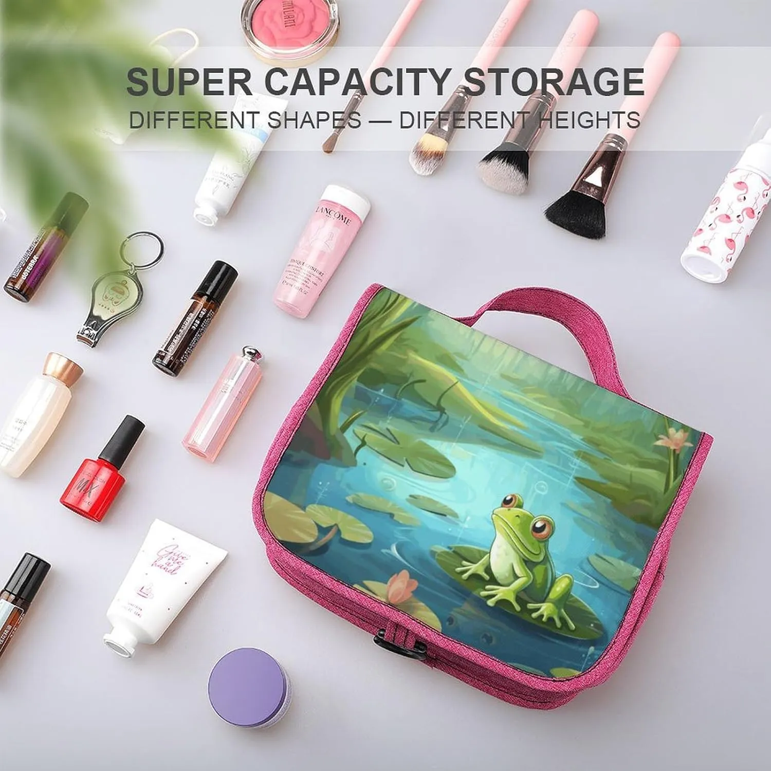 Frog in A Pond Travel Toiletry Bag for Women,Hanging Toiletry Organizer with Hook, Makeup Bag Travel Organizer for Shampoo,Toiletriesl