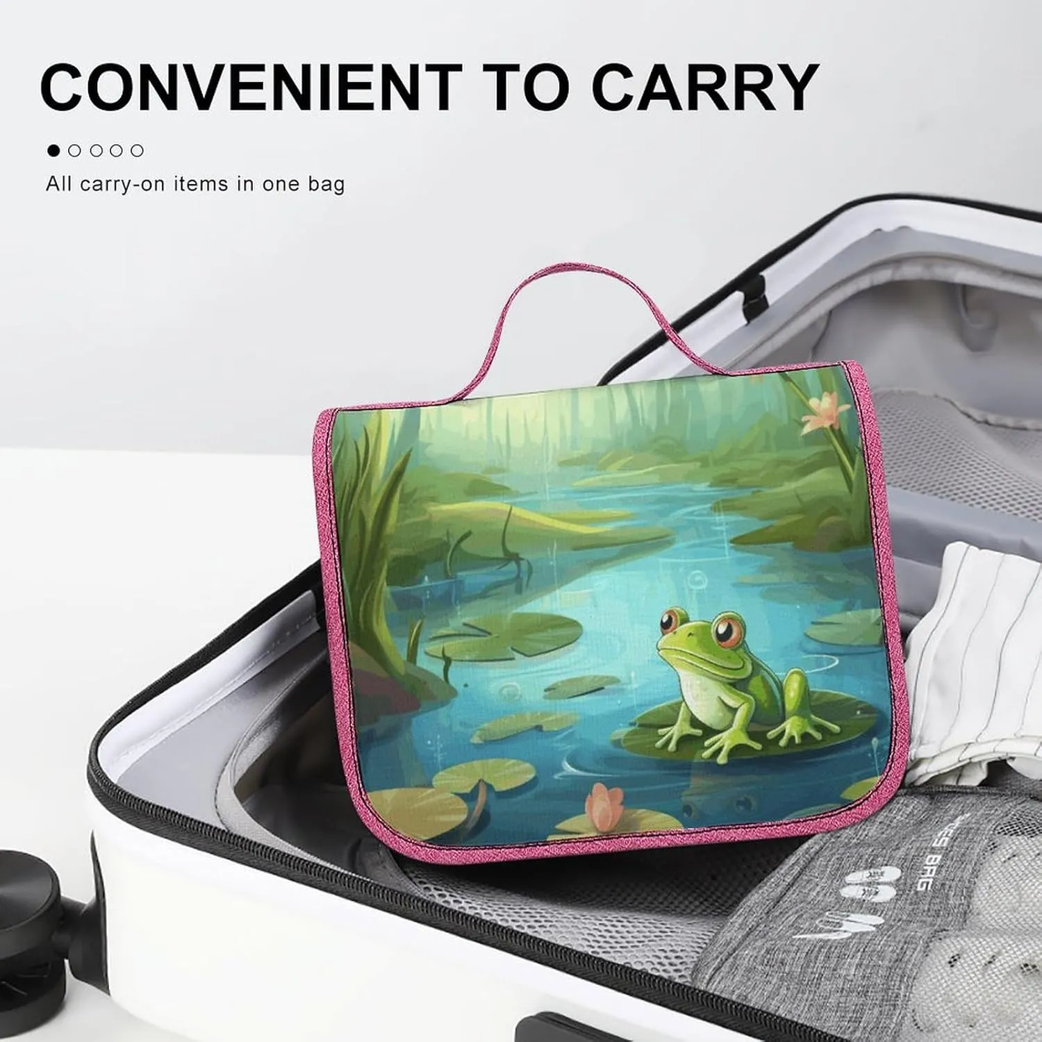 Frog in A Pond Travel Toiletry Bag for Women,Hanging Toiletry Organizer with Hook, Makeup Bag Travel Organizer for Shampoo,Toiletriesl