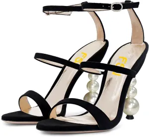 FSJ Women Elegant Open Toe Heeled Sandals Pearls Beaded High Heels Sexy Strappy Gladiator Shiny Rhinestone Ankle Strap Wedding Evening Party Dress Shoes Size 4-15 US