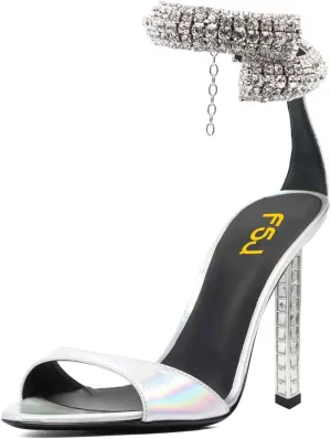 FSJ Women High Heels Shiny Crystal Ankle Strap Sandals Open Toe Sparkly Prom Evening Formal Dressy Wedding Shoes Size 4-15 US