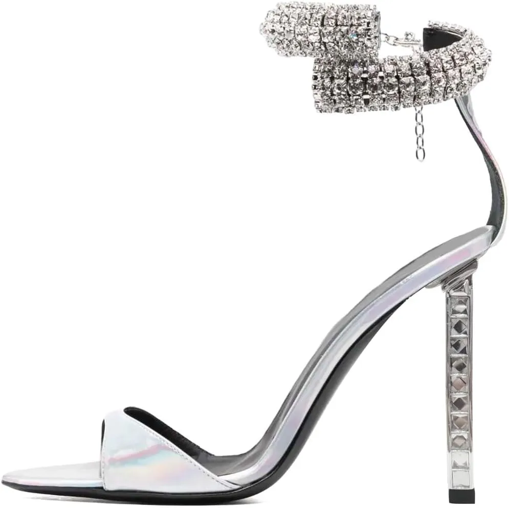 FSJ Women High Heels Shiny Crystal Ankle Strap Sandals Open Toe Sparkly Prom Evening Formal Dressy Wedding Shoes Size 4-15 US