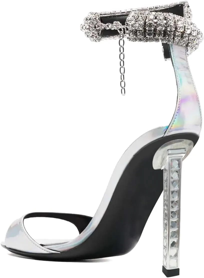 FSJ Women High Heels Shiny Crystal Ankle Strap Sandals Open Toe Sparkly Prom Evening Formal Dressy Wedding Shoes Size 4-15 US
