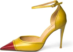 FSJ Women's D'Orsay High Heel Stiletto Buckle Ankle Strap Sandals Closed Pointed Toe Pumps Genuine Leather Dress Shoes Comfort Sole Heels
