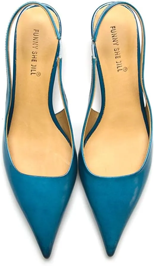 FSJ Women's Mid Kitten Heel Slingback Sandal Pointy Toe Sexy Pumps Comfortable Dress Party Walking Shoes Size 4-15 US