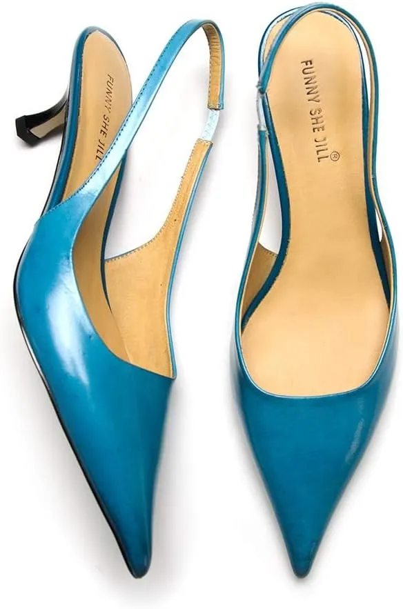 FSJ Women's Mid Kitten Heel Slingback Sandal Pointy Toe Sexy Pumps Comfortable Dress Party Walking Shoes Size 4-15 US