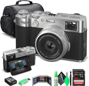 FUJIFILM X100VI Digital Camera (Silver) (16821822)   64GB Card   Card Reader   Carrying Case   Memory Card Wallet   Cleaning Kit Bundle