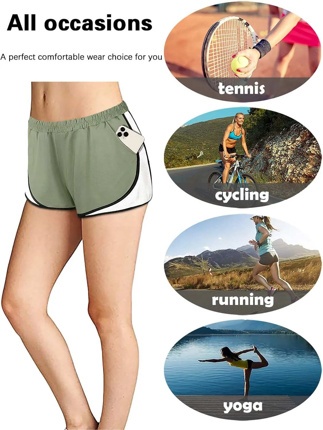 Fulbelle Running Shorts with Pockets Women Double Layer Athletic Workout Gym Shorts