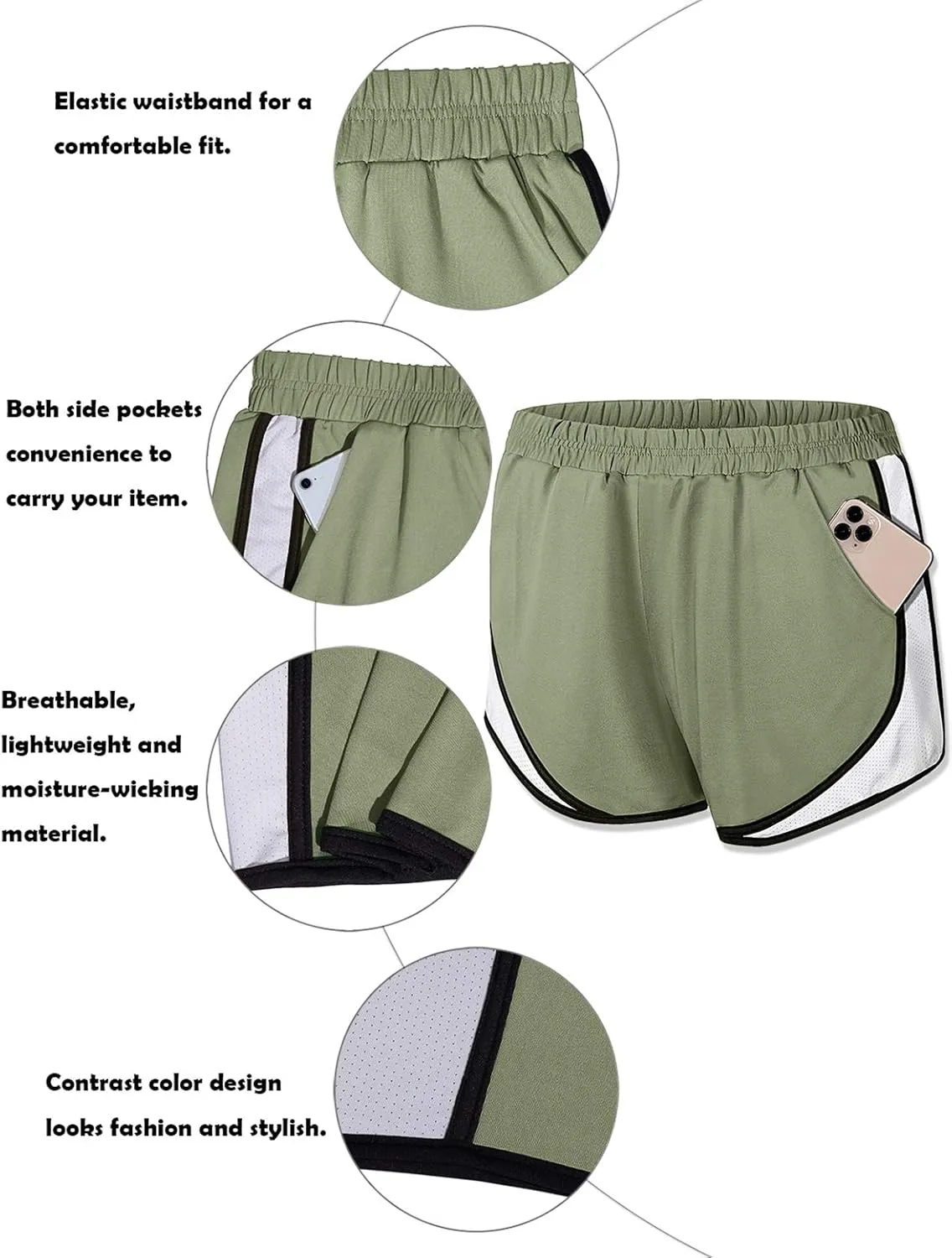 Fulbelle Running Shorts with Pockets Women Double Layer Athletic Workout Gym Shorts
