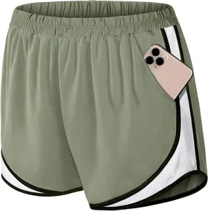 Fulbelle Running Shorts with Pockets Women Double Layer Athletic Workout Gym Shorts