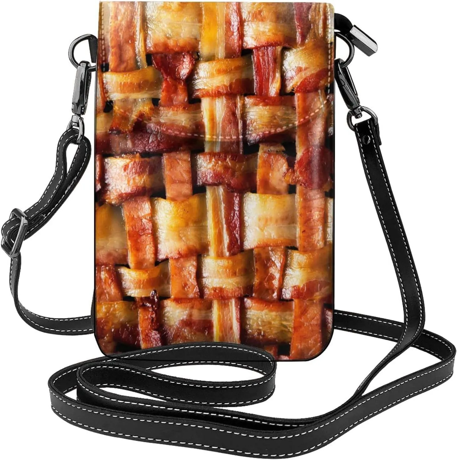 Funny Bacon Meat Pattern Women Small Crossbody Cell Phone Purse Leather Fashion Shoulder Bag With Shoulder Strap