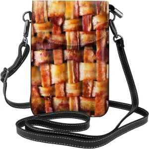 Funny Bacon Meat Pattern Women Small Crossbody Cell Phone Purse Leather Fashion Shoulder Bag With Shoulder Strap