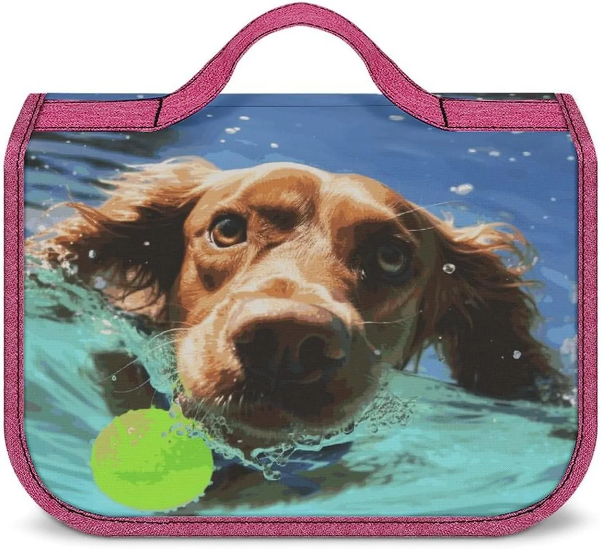 Funny Swimming Dog Travel Toiletry Bag for Women,Hanging Toiletry Organizer with Hook, Makeup Bag Travel Organizer for Shampoo,Toiletriesl