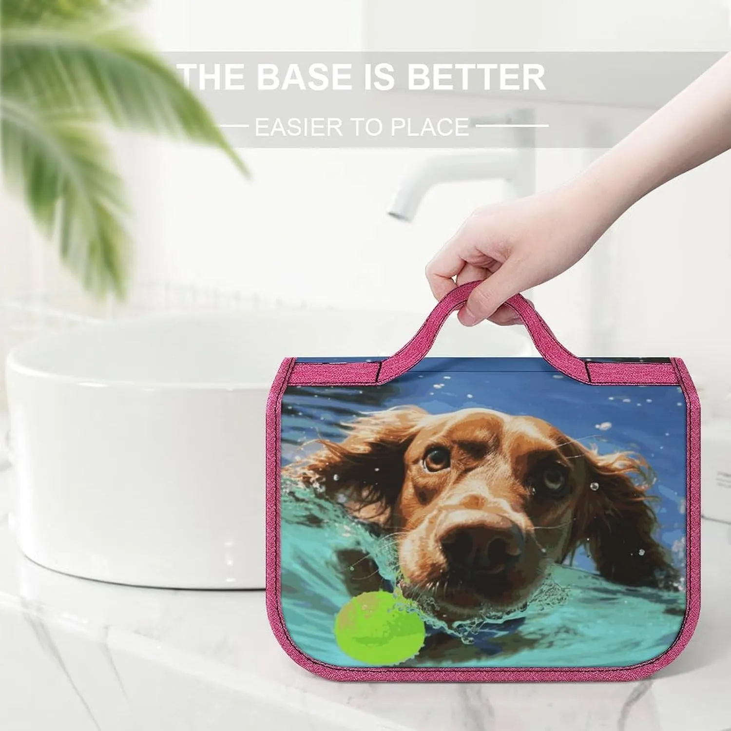 Funny Swimming Dog Travel Toiletry Bag for Women,Hanging Toiletry Organizer with Hook, Makeup Bag Travel Organizer for Shampoo,Toiletriesl