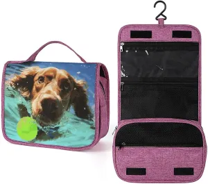 Funny Swimming Dog Travel Toiletry Bag for Women,Hanging Toiletry Organizer with Hook, Makeup Bag Travel Organizer for Shampoo,Toiletriesl
