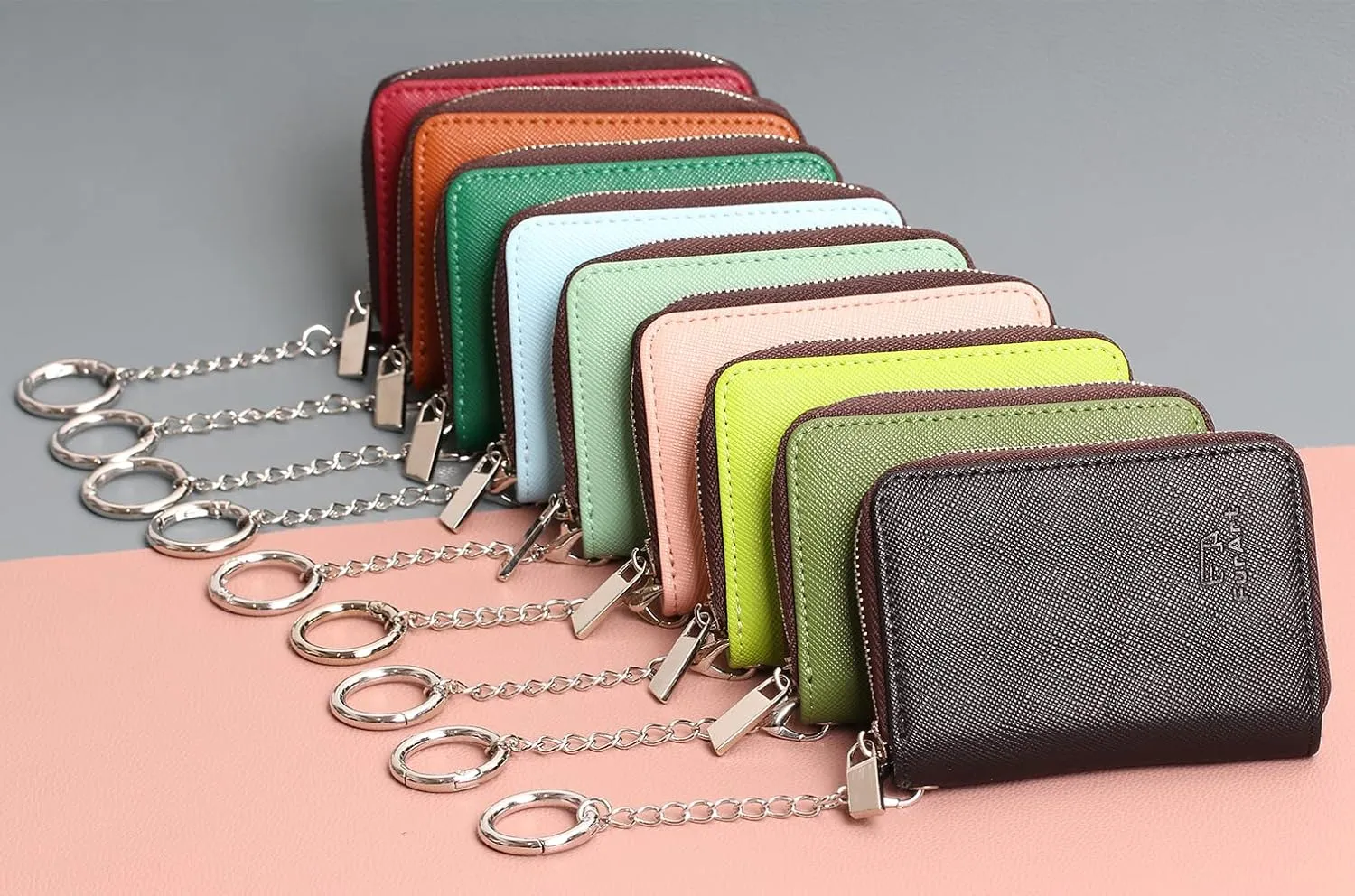 FurArt Credit Card Wallet, Zipper Business Card Holder for Women, RFID Blocking, KeyChain Wallet, Compact Size