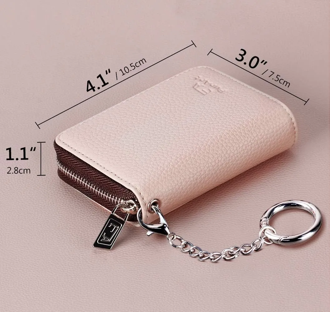 FurArt Credit Card Wallet, Zipper Business Card Holder for Women, RFID Blocking, KeyChain Wallet, Compact Size