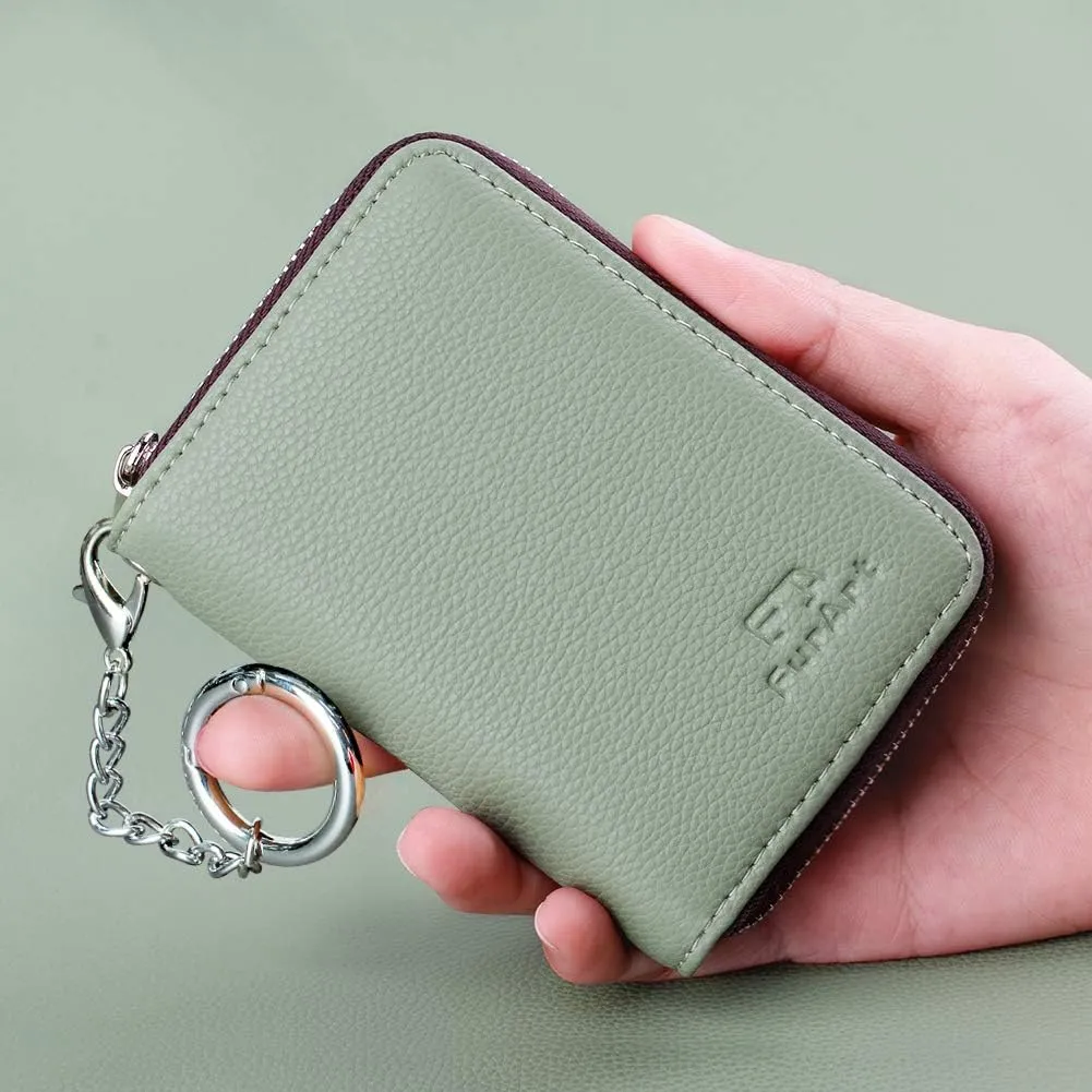 FurArt Credit Card Wallet, Zipper Business Card Holder for Women, RFID Blocking, KeyChain Wallet, Compact Size