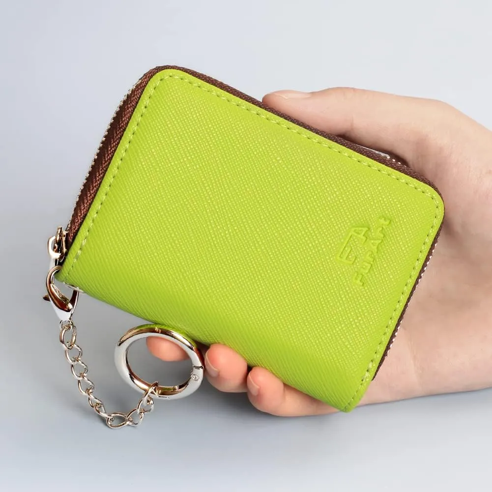 FurArt Credit Card Wallet, Zipper Business Card Holder for Women, RFID Blocking, KeyChain Wallet, Compact Size