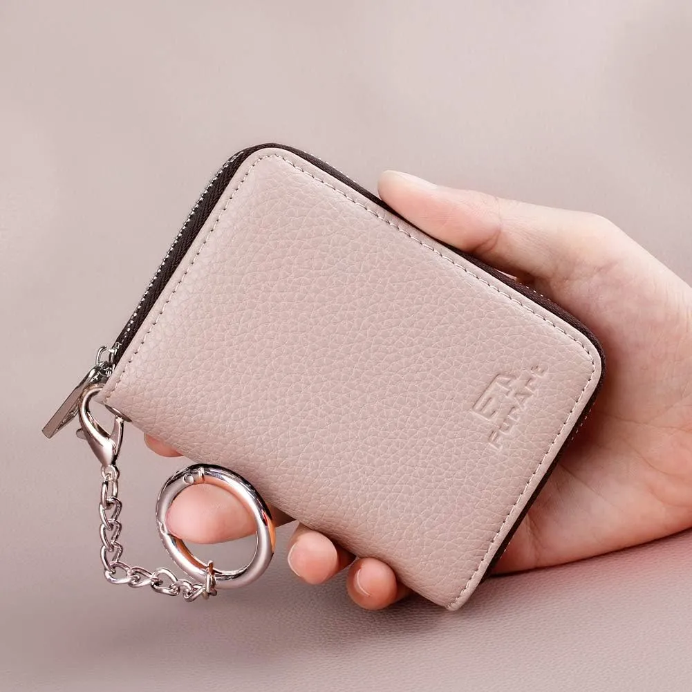 FurArt Credit Card Wallet, Zipper Business Card Holder for Women, RFID Blocking, KeyChain Wallet, Compact Size