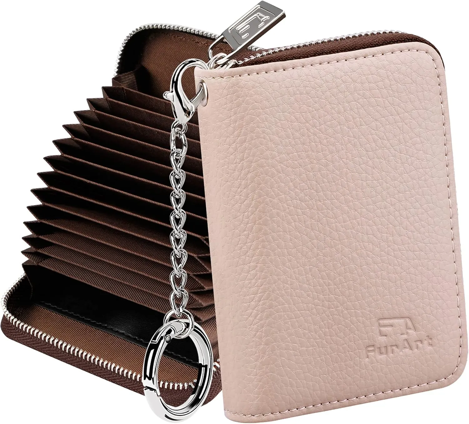 FurArt Credit Card Wallet, Zipper Business Card Holder for Women, RFID Blocking, KeyChain Wallet, Compact Size