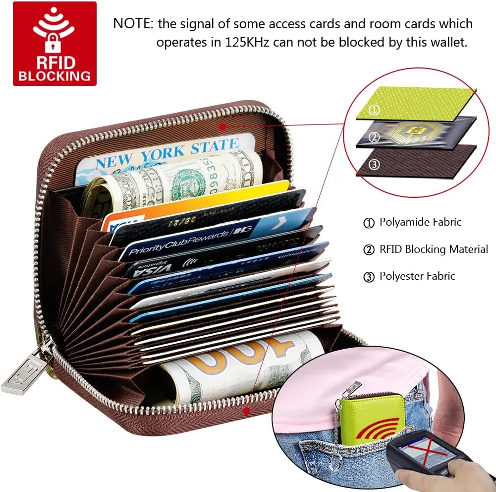 FurArt Credit Card Wallet, Zipper Business Card Holder for Women, RFID Blocking, KeyChain Wallet, Compact Size