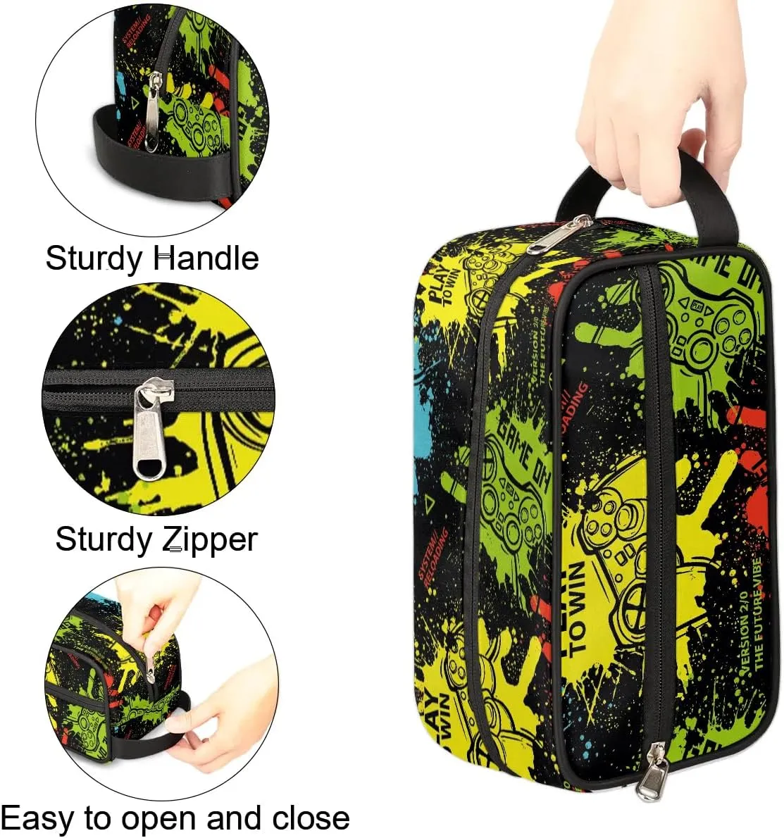 Game Kids Travel Toiletry Bag Boys Toiletry Pouch Waterproof Small Dopp Kit for Kids Hanging Wash Bag Cosmetic Bag Toiletry Bag for Travel Essential